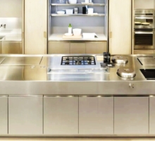 plain steel kitchen with double worktop and island