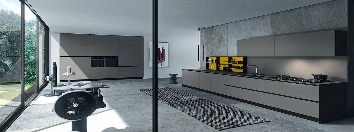 straight big stainless steel kitchen